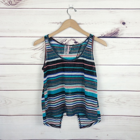 Maeve Colorful Striped Split Back Tank Top M - Picture 3 of 6
